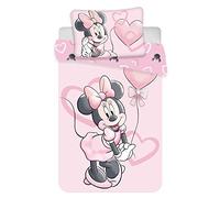 Parure de Lit Minnie pour Lit Bébé ou Junior, 100% Coton, Housse de Couette 100x135 cm + Taie d'oreiller (Minnie Hearts)