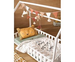Housse de couette bébé MON PETIT LION ivoire imprimé / vert 100X120