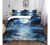 Housse de Couette Belle Pleine Lune Océanique Imprimée Parure De Lit avec Housse De Couette Et Taie d'oreiller Microfibre 260 x 240 cm Confortable Respirant léger Bleu Durable
