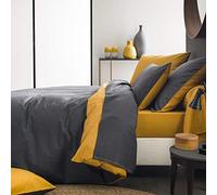 Housse de Couette Bicolore en Bambou, 240 x 220 cm, Écorce, Carbone/Moutarde