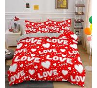 Housse de Couette Blanche Love,Parure de Lit 240x220 avec Taies D'Oreiller et Fermeture Éclair,Motif Cœur D'Amour,Housse de Couette en Microfibre Douce,Motif Romantique Rouge Saint-Valentin,Taille