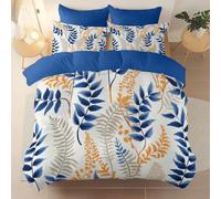 Housse de Couette Bleu Blanc, Parure de Lit en Microfibre Imprimée Fougère Fleurs Élégant, Réversible avec Fermeture Éclair, Douce et Facile d’Entretien, 200 x 200 cm