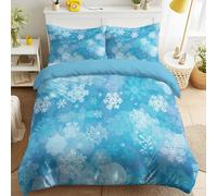 Housse de Couette Bleu Ciel - 140 x 200 cm - 1 Taie d'oreiller - Onirique Flocons De Neige Cristaux De Glace Hiver Élégant Réversible Parure de lit Facile d'entretien Lavable Literie