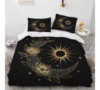 Housse de Couette Boho 1 Personne 3D Soleil Lune Parure de lit 140x200cm 2 Pièces Microfibre Douce Linge de lit Fermeture Éclair avec Taies d'oreiller 65x65cm(Image 10-3)