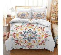 Housse de Couette Boho Mandala Floral,Parure de Lit 240X220 Réversible en Microfibre Lavée avec Taies D'Oreiller,Housse de Couette Blanche Chic,Douce et Confortable Pour Filles,Femmes,Adolescents E