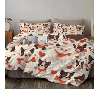 Housse de Couette Boston Terrier en Forme De Cœur, Parure de Lit 140 x 200 cm Moderne Animal Mignon De Dessin Animé Housse de Couette Réversible D'Intérieur Housses de Couett avec 1 Taies D'Oreil