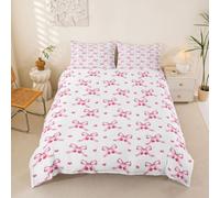 Housse de Couette Bows Cerise Rose Parure de Lit 220x240 Enfant Cœur d'Amour Mignon Sets de Housses de Couettes Fantaisie Romantique Rose Nœud Princesse RêveurDécor de Chambre Esthétique Kawaii