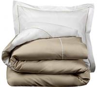 De Witte Lietaer Bumblebee Parure Percale Luxe Housse de Couette + Taies d'oreiller, Coton, Blanc/Vision Taupe, 200x200 cm