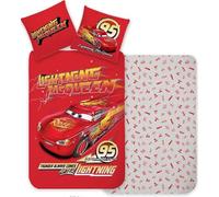 Housse de Couette Cars Flash McQueen 140x200 + Taie 70x90 - 100% Coton | Parure de lit réversible | Licence officielle Disney | Oeko-Tex | Lavable en machine | Garçon et fille | 1 personne