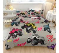 Housse de Couette Cartoon Microfibre Légère et Douce 90 X 190 | Parure de Lit Monster Truck Amusant avec Fermeture Éclair, Gris Literie Toutes Saisons