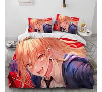 Housse De Couette Chainsaw Demon Power Anime, Parure De Lit 3 Pieces En Microfibre Douce Lavée Avec Fermeture Éclair