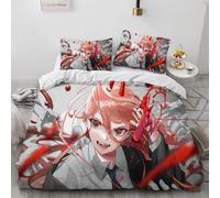 Housse De Couette Chainsaw Demon Power Anime, Parure De Lit 3 Pieces En Microfibre Douce Lavée Avec Fermeture Éclair