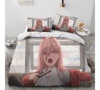Housse De Couette Chainsaw Demon Power Anime, Parure De Lit 3 Pieces En Microfibre Douce Lavée Avec Fermeture Éclair