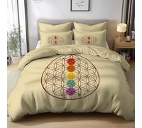 Housse De Couette Chakra Fleur De Vie Minimaliste, Beige 2 Pièces Parure De Lit en Microfibre, Parure De Couette avec Fermeture Éclair Et 1 Taies pour Chambre ou Hôtel de Luxe, 90 x 190 cm