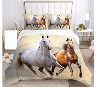 Housse de Couette Cheval pour Les Chevaux 3D Printing, Enfants en Lin Set Animal Chevaux Moteur Microfibre Couverture de lit Ensemble. (Deux,135x200cm)