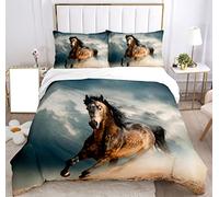 Housse de Couette Cheval pour Les Chevaux 3D Printing, Enfants en Lin Set Animal Chevaux Moteur Microfibre Couverture de lit Ensemble. (Marron, 200x200cm)