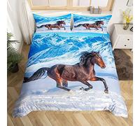 Housse de Couette Chevaux Imprimés en 3D 200 x 200cm Enfant Adulte Motif de Chevaux de Neige en Hiver Parure de Lit Marron PourChevaux Ensemble de Literie 2 Personne avec 2 Taies D'Oreill 3 pièces