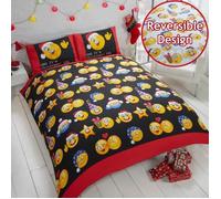 Noël Icônes Housse Couette Simple & D'Oreiller Set Emoticon Smiley Tête Black /