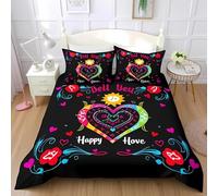 Housse de Couette Colorée Love,Ensemble de Literie 260x240 Noir de Style Graffiti dessiné À La Main pour Enfants,Filles,Garçons et Adultes,Housse de Couette Toutes Saisons Super King