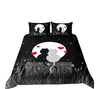 Housse de Couette Confortable Animal Mignon Chat Ou Chiens Ensemble de Literie Imprimé avec Fermeture à Glissière en Microfibre (Chat 8, 220x260cm)