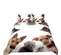 Housse de Couette Confortable Animal Mignon Chat Ou Chiens Ensemble de Literie Imprimé avec Fermeture à Glissière en Microfibre (Partenaire 1, 220x240cm)