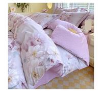Housse De Couette Coton Parure de lit en coton à imprimé Floral, ensemble 4 pièces, housse couette avec 2 taies d'oreiller, for la maison, Queen, King Size(Color 2,FLAT BED SHEET_FULL 180X220 CM)
