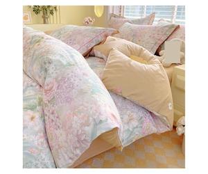 Housse De Couette Coton Parure de lit en coton à imprimé Floral, ensemble 4 pièces, housse couette avec 2 taies d'oreiller, for la maison, Queen, King Size(Color 6,FLAT BED SHEET_FULL 180X220 CM)