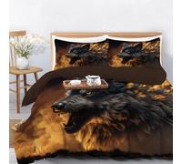 Housse de Couette Couleur Orange 140x200 cm, Douce Microfibre Loups Nature Sauvage Feu Housse de Couette, Réversible 2 pièces Fantaisie Faune Sauvage Parure de Lit avec 1 Taies d'oreiller 65x65 cm