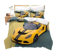 Housse de Couette Courses 140x200cm Enfant Parure de Lit 1 Personnes Voiture De Sport De Sports Extrêmes Jaune Microfibre Set Housse de Couette avec Fermeture Éclai avec 1 Taies d'oreiller 65x65cm