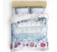 Housse de Couette de Noël pour Enfants - Parure de Lit 240x220 Imprimée à Motifs de Flocons de Neige, Décoration Traditionnelle de Noël pour La Maison, Couvre-Lit Doux et Confortable avec Taies