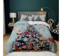 Housse de Couette de Noël Pour Enfants,Thème Festival D'Hiver,Housse de Couette de Noël avec Fermeture Éclair,Parure de Lit 260X240 en Microfibre Douce de Style dessin animé Bleu avec Taie D'Ore