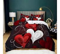 Housse de Couette Décor Thème Saint Valentin Amour Forme De Coeur Thème 140x200 cm, Parure de Lit pour Enfants Adolescents, Microfibre Douce, 2 Taies d'Oreiller 65x65, pour Toutes les Saisons