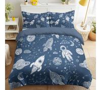Housse de Couette Dessin à la Aventure Thème Spatial Astronaute Planète Fusée Cartoon Fun avec taies d’oreiller, 3 pièces - Ensemble de housses de couette 220 x 260 cm pour lit Standard 2 Personnes