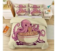 Housse de Couette Dessin Animé Abstrait Pieuvre 3 pièces, Jaune Parure Réversible Enfant Ultra Doux Respirable Housse de Duvet - avec Fermeture Éclair 200 x 200 cm