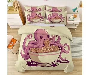 Housse de Couette Dessin Animé Abstrait Pieuvre 3 pièces, Jaune Parure Réversible Enfant Ultra Doux Respirable Housse de Duvet - avec Fermeture Éclair 220 x 240 cm