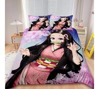 Housse De Couette Dessin Anime Nezuko Kamado, Parure De Lit Pour Enfants, Decoration De Chambre À Coucher, Cadeau D'anniversaire Idéal Pour Filles Et Femmes, Taille Queen Ou King.