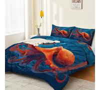 Housse de Couette Dessin Animé Pieuvre Océan 3 pièces, Bleu Parure Réversible Enfant Ultra Doux Respirable Housse de Duvet - avec Fermeture Éclair 200 x 200 cm