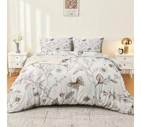 Housse de Couette Dessin au Trait Vintage Fleurs Papillons Adulte Parure de Lit Réversible 90 x 190 cm Douce, légère et Facile d'entretien Fille Linge de Lit avec Fermeture Gris foncé Beige