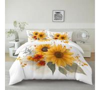 Housse De Couette Dessiné À La Main Tournesols Fleurs Sauvages 220 x 240 cm Parure De Lit Personne, Blanc Housse De Couette En Microfibre Et Taies D'Oreiller - Ensemble De Literie Pour Adulte Enfant