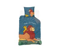 Disney - Housse de Couette Roi Lion Simba et Mufasa - 140x200 cm + 1 taie d'oreiller - Brille dans Le Noir - 100% Coton - Bleu Marine