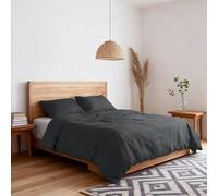 Housse de Couette Double Effet Water Washed, Parure de Couette : Housse 250x200 cm avec Rabat et Paire de taies d’Oreiller - Gris Foncé