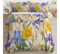 Housse de Couette Douce Soleil Printanier Et Langage Des Fleurs Parure de Lit 3 Pièces avec Fermeture Éclair, Microfibre Respirante, Anti-Acariens - Linge de Lit Moderne, Crème, 220 x 240 cm
