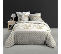 Housse de couette - DOUCEUR D'INTÉRIEUR - Melisse - 260x240 cm - Percale de coton - Imprimé beige