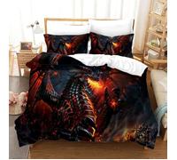 Housse de Couette Dragons 90x190 cm - Parure de Lit 2 Pièces Enfant, Dragon de Feu, Lit 1 Personne PARURE DE COUETTE