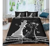Housse de Couette Échecs Abstraits 3D Imprimé Microfibre Décoration Chambre Parure de Lit Art Échec Doux Respirant pour Maison Double（200x200cm）