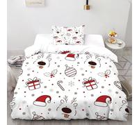 Housse De Couette Éléments de Noël Parure De Lit 1 Personnes 2 Pièces Art Housse De Couette avec Taie d'oreiller 100% Coton Single（135x200cm）