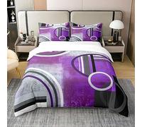 Housse de Couette en Coton Ombre Violet Gris, Parure de Lit 220x240 en Peinture À l'huile avec Cercles, Décoration de Chambre À Coucher, Ensemble de Literie Géométrique Moderne Lines