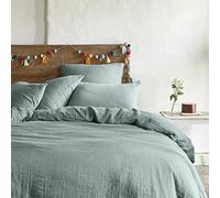 Housse de Couette en Double Gaze de Coton lavée, Tendresse, Bleu Céladon, 260x240cm, Essix