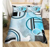 Housse de Couette en Forme de Cercles Géométriques, Parure de Lit Bleue Blanche et Grise pour Enfants Ados, Housse Couette Pastel Aquarelle, Ensemble de Literie Circulaire Géométrique, 220x240