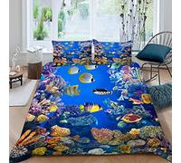 Housse de Couette en Microfibre Aquarium Coloré Parure de Lit 140x200 Enfant 1 Personne Garcon et Fille 3D Imprimé La Vie Marine Literie avec Fermeture Éclair et 2 Taies d'oreiller 50x75 cm